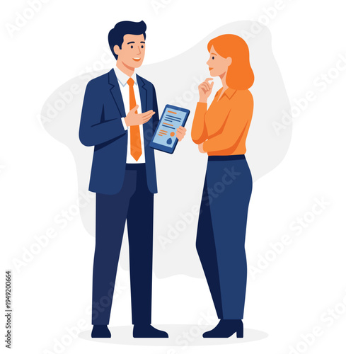 People discussing chars and data stock illustration