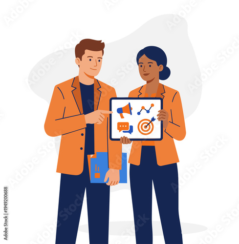 Business people using flipchart at work stock illustration