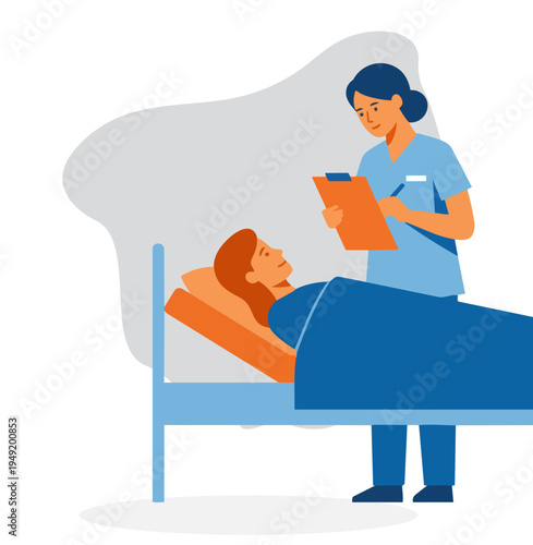 Patient lying in bed during intensive therapy stock illustration