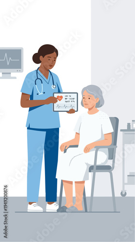 Hospitalization of the patient. A nurse taking care stock illustration 