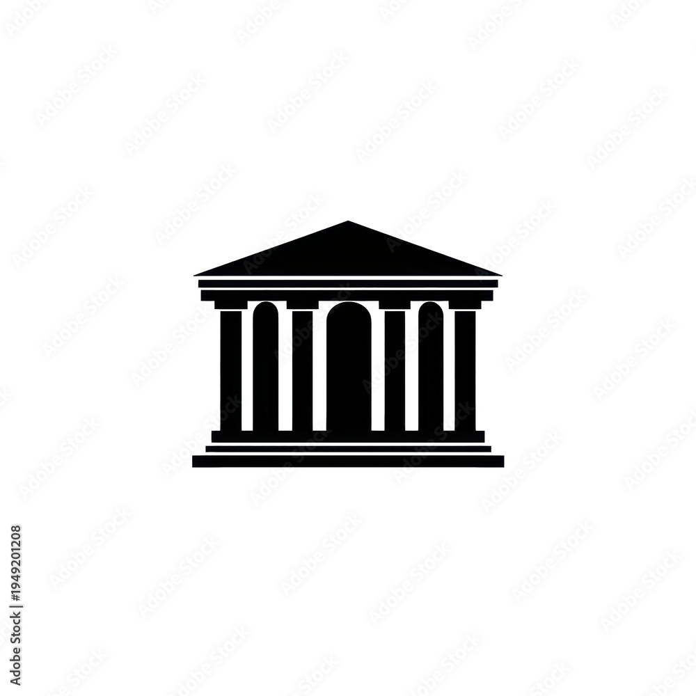 Fototapeta premium Building icon with classic architecture, depicting a courthouse, bank, government, financial institution, museum, or temple, on a transparent background