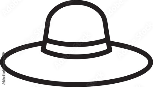 Hand Drawn Woman Hat Black and White Illustration in Minimal Line Art Style Design