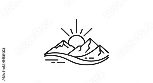 Mountain sunrise line art illustration