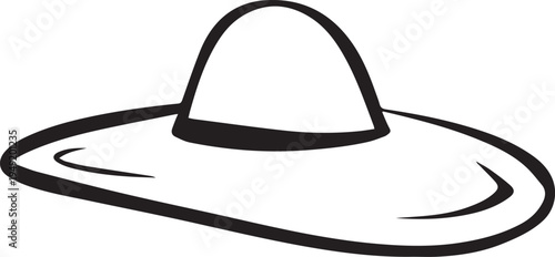 Hand Drawn Woman Hat Black and White Illustration in Minimal Line Art Style Design