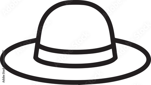 Hand Drawn Woman Hat Black and White Illustration in Minimal Line Art Style Design