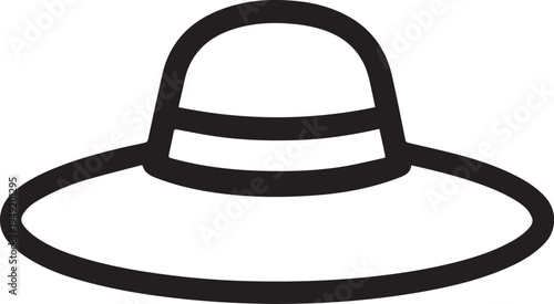 Hand Drawn Woman Hat Black and White Illustration in Minimal Line Art Style Design