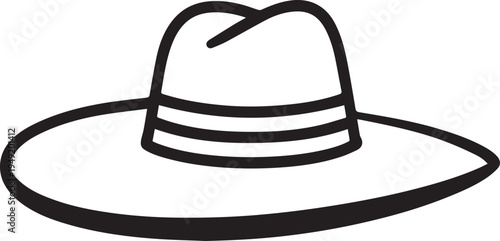 Hand Drawn Woman Hat Black and White Illustration in Minimal Line Art Style Design