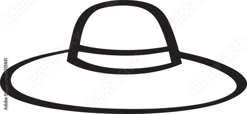 Hand Drawn Woman Hat Black and White Illustration in Minimal Line Art Style Design