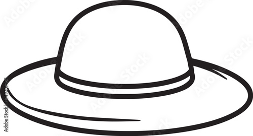 Hand Drawn Woman Hat Black and White Illustration in Minimal Line Art Style Design