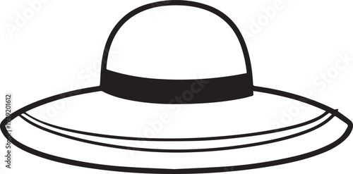 Hand Drawn Woman Hat Black and White Illustration in Minimal Line Art Style Design