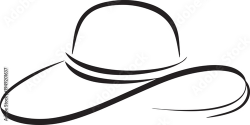 Hand Drawn Woman Hat Black and White Illustration in Minimal Line Art Style Design