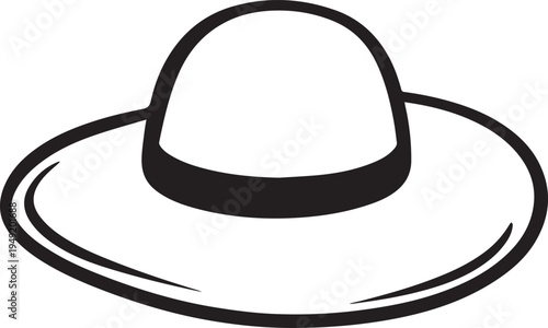 Hand Drawn Woman Hat Black and White Illustration in Minimal Line Art Style Design