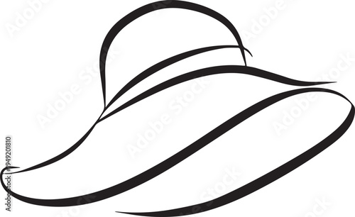 Hand Drawn Woman Hat Black and White Illustration in Minimal Line Art Style Design