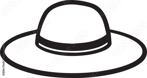 Hand Drawn Woman Hat Black and White Illustration in Minimal Line Art Style Design