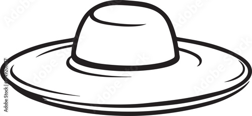 Hand Drawn Woman Hat Black and White Illustration in Minimal Line Art Style Design