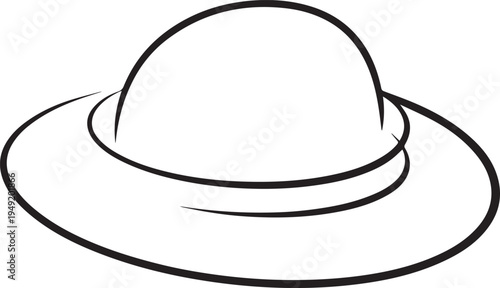Hand Drawn Woman Hat Black and White Illustration in Minimal Line Art Style Design