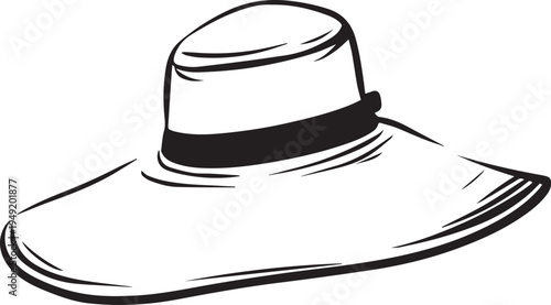 Hand Drawn Woman Hat Black and White Illustration in Minimal Line Art Style Design