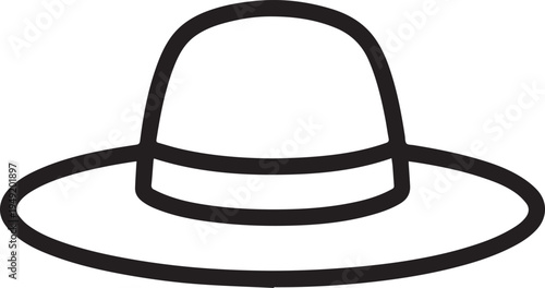 Hand Drawn Woman Hat Black and White Illustration in Minimal Line Art Style Design