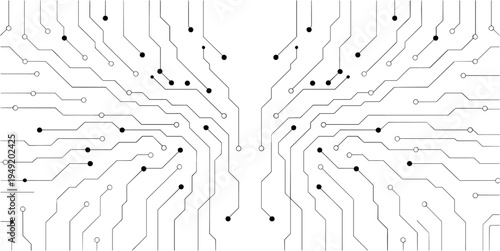 Futuristic circuit board pattern on white background. Hi-tech CPU panel. Sci-fi technology banner design. Vector illustration