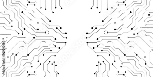 Futuristic circuit board pattern on white background. Hi-tech CPU panel. Sci-fi technology banner design. Vector illustration