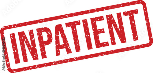 Clear red rubber stamp with a distinctive distressed look showing the medical term INPATIENT on a white background