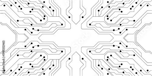 Futuristic circuit board pattern on white background. Hi-tech CPU panel. Sci-fi technology banner design. Vector illustration