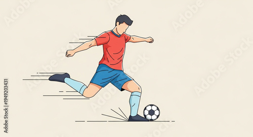 Soccer Player Kicking Ball Action Illustration.