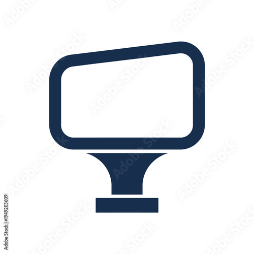 Dark blue computer monitor icon on white background, simple graphic design element
