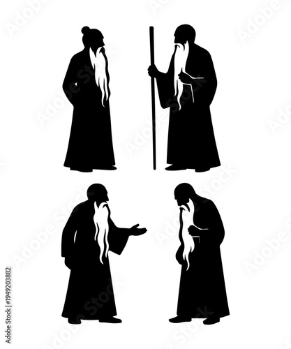 Chinese elder philosopher laozi taoism silhouette