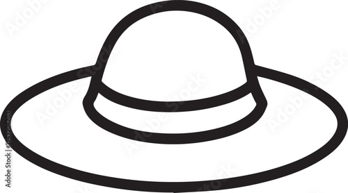 Hand Drawn Woman Hat Black and White Illustration in Minimal Line Art Style Design