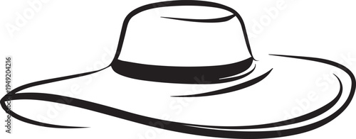 Hand Drawn Woman Hat Black and White Illustration in Minimal Line Art Style Design