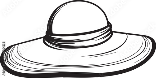Hand Drawn Woman Hat Black and White Illustration in Minimal Line Art Style Design