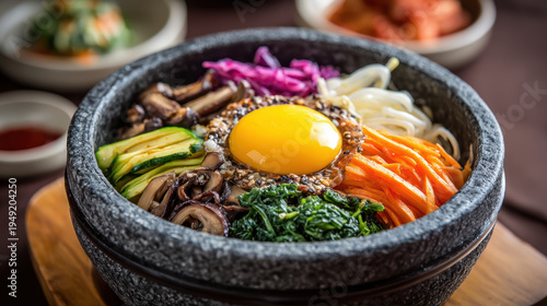 traditional korean bibimbap served in a stone bowl
