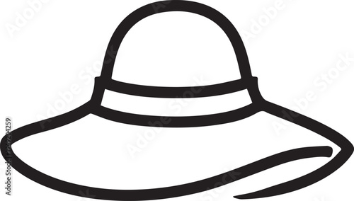Hand Drawn Woman Hat Black and White Illustration in Minimal Line Art Style Design