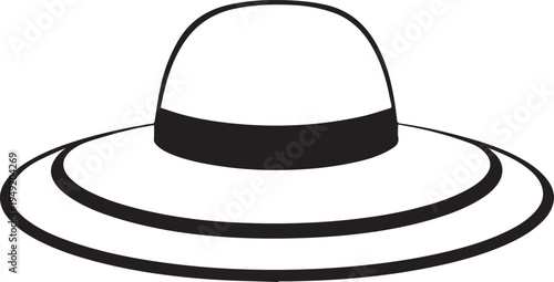 Hand Drawn Woman Hat Black and White Illustration in Minimal Line Art Style Design