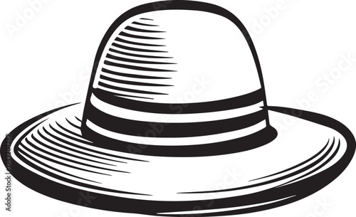 Hand Drawn Woman Hat Black and White Illustration in Minimal Line Art Style Design