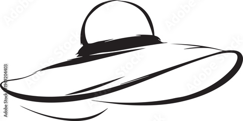Hand Drawn Woman Hat Black and White Illustration in Minimal Line Art Style Design