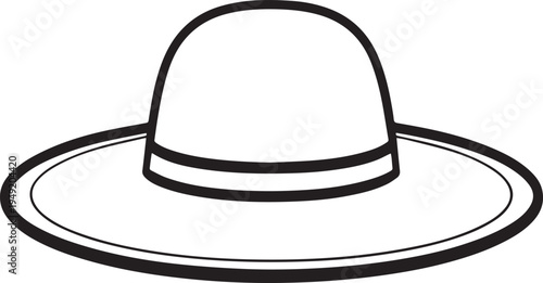 Hand Drawn Woman Hat Black and White Illustration in Minimal Line Art Style Design