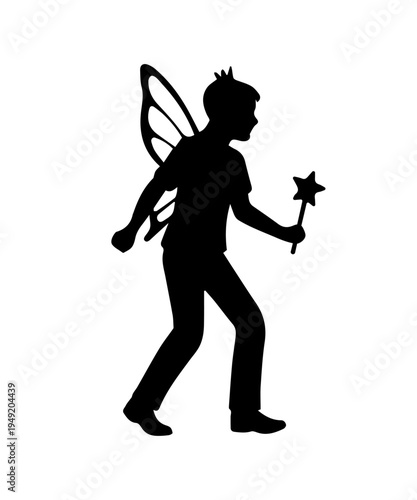 Boy character silhouette with fairy wings and magic wand