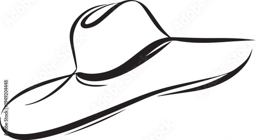 Hand Drawn Woman Hat Black and White Illustration in Minimal Line Art Style Design