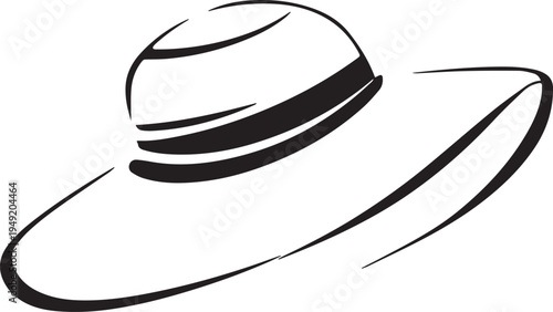 Hand Drawn Woman Hat Black and White Illustration in Minimal Line Art Style Design