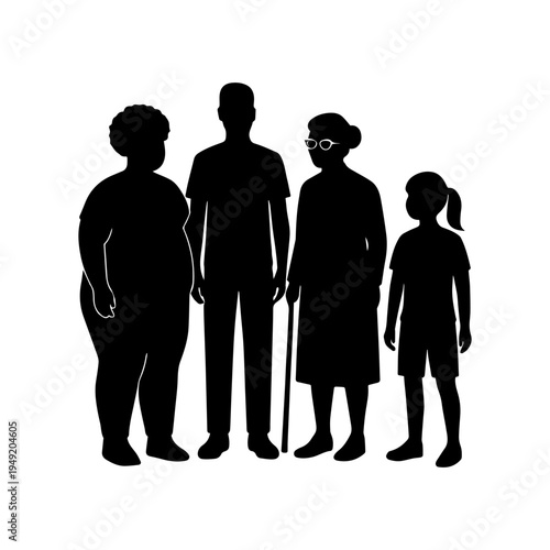 Diverse group of people standing black silhouettes