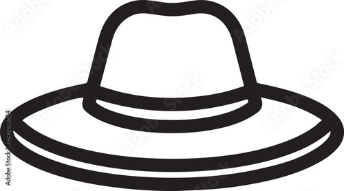 Hand Drawn Woman Hat Black and White Illustration in Minimal Line Art Style Design
