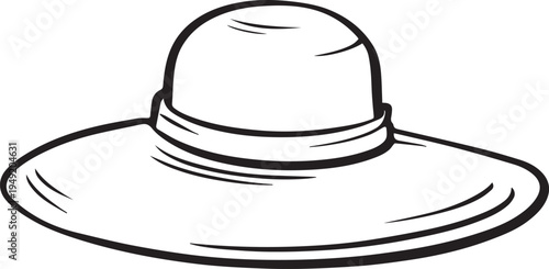 Hand Drawn Woman Hat Black and White Illustration in Minimal Line Art Style Design