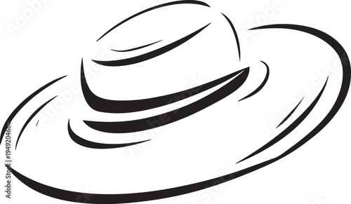 Hand Drawn Woman Hat Black and White Illustration in Minimal Line Art Style Design