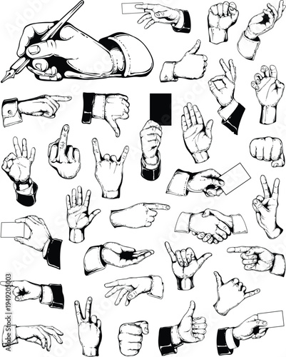 Hands with objects. Hands hold devices and tools. Hand and object, device tool hand, equipment hand