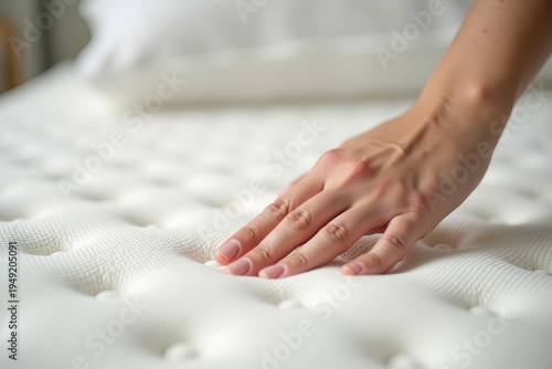 Luxurious Close-Up of Hand Testing Orthopedic Memory Foam Mattress Firmness