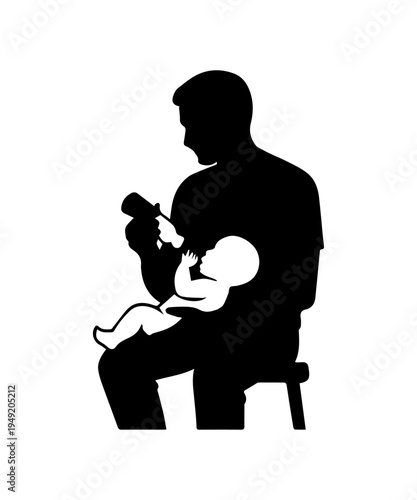 Father feeding baby with bottle silhouette icon