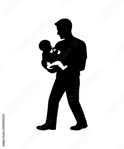 Silhouette of a father feeding an infant with a baby bottle
