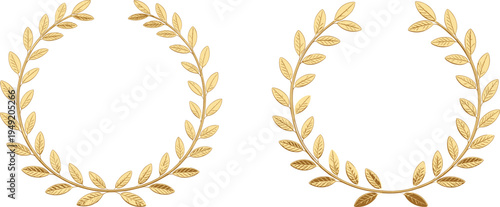 Golden, laurel, wreath, leaves, decorative, botanical, frame, luxury, award, victory, emblem, vintage, illustration, isolated, design, element, symmetrical, elegant, branch, ornament